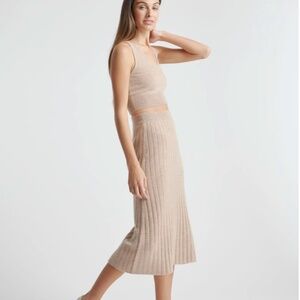 NWT Quince Mongolian Cashmere Cropped Tank + Midi Skirt Set - Heather Oatmeal